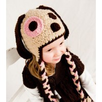 可愛嬰兒手鈎冷帽 - 粉色小狗